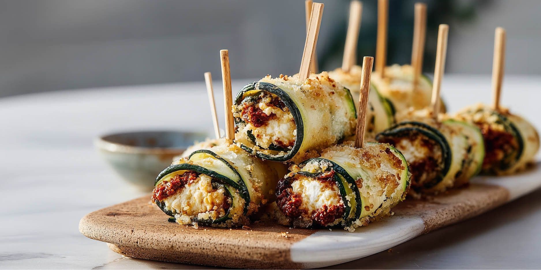 Spiedini di zucchine e feta con pesto rosso
