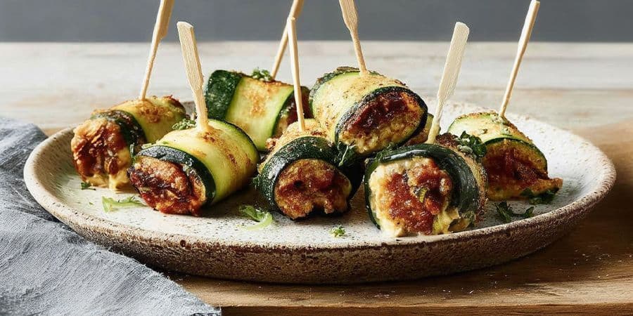 Brochettes de courgettes et de feta au pesto rouge