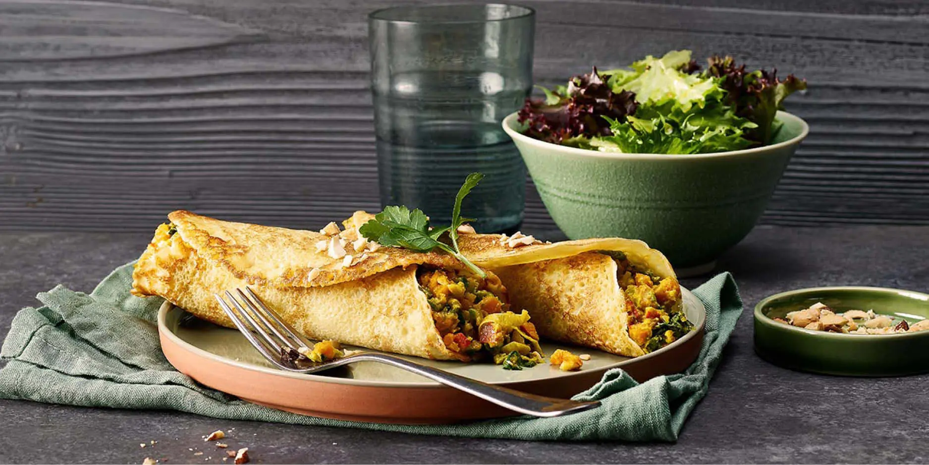 Crêpes mit Kürbis-Lauch-Nuss-Füllung