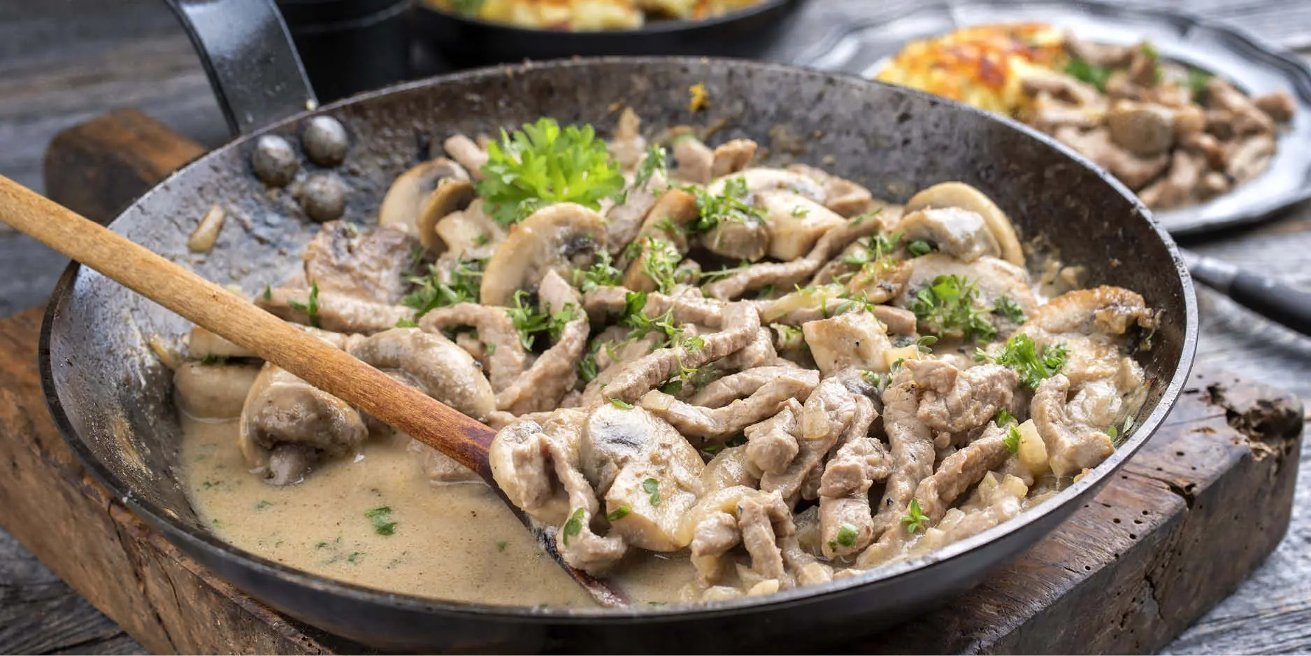 Emincé de veau et champignons à la sauce balsamique