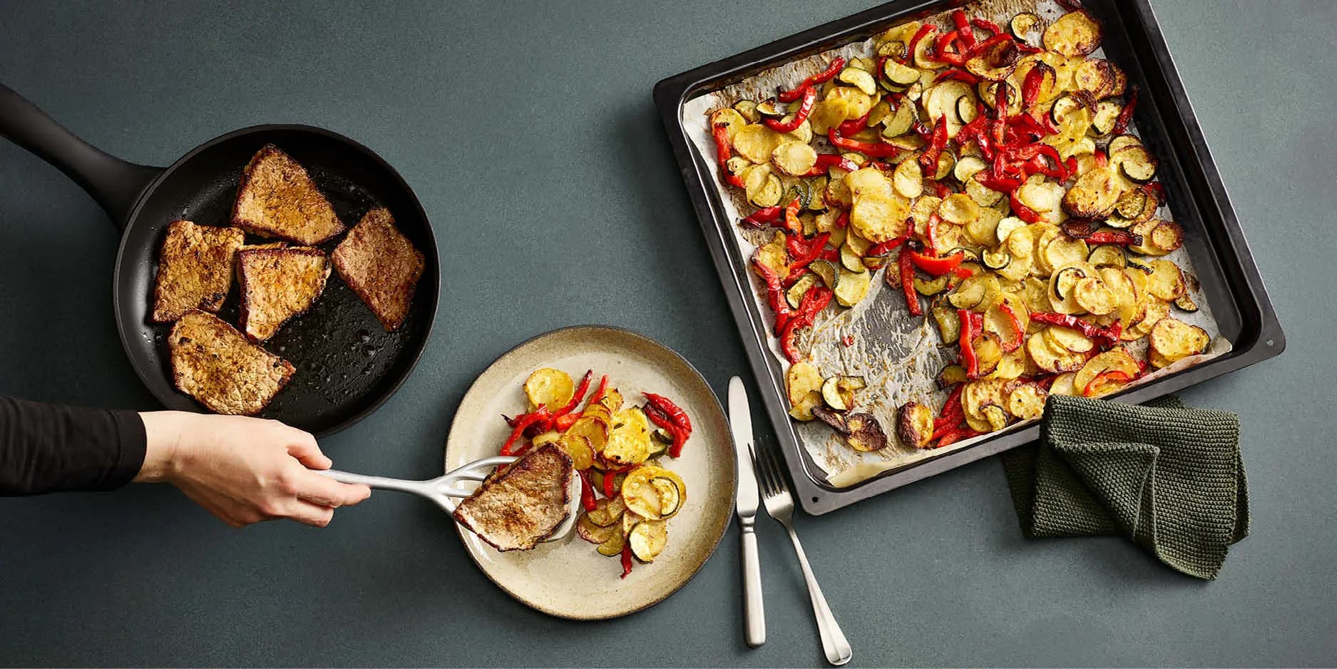 Escalopes de bœuf à la minute aux légumes au four